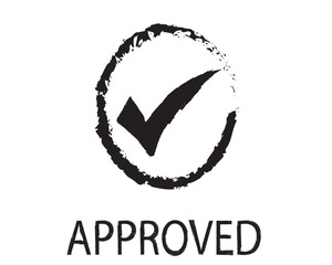 Approved checkmark or correct tick mark in circle  with black color isolated on white background.