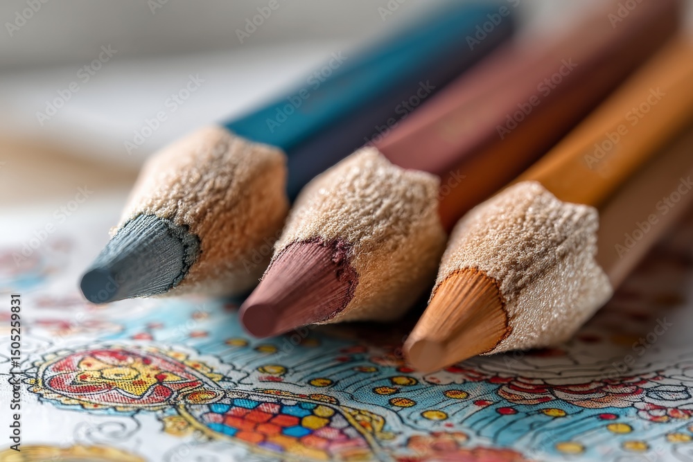 Poster colorful pencils with vibrant shades create intricate patterns in an engaging art project