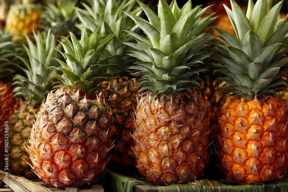Poster Fresh pineapples displayed at a local market in a vibrant setting during daylight hours