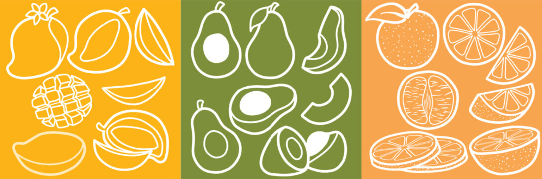 cute fruit cartoon style doodle line art, vector illustration .
