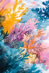 Colorful Watercolor Coral Reef Painting 