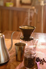 Homemade hand brewed drip filtered coffee
