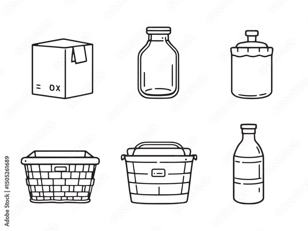 Poster simple storage container line art icon set for digital projects