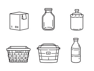 simple storage container line art icon set for digital projects