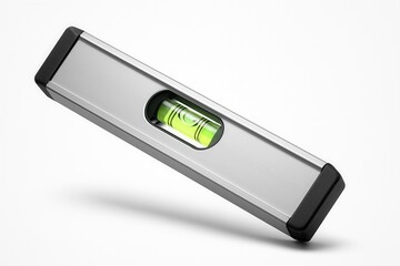 Silver and black bubble level tool designed for accurate horizontal alignment on transparent background.