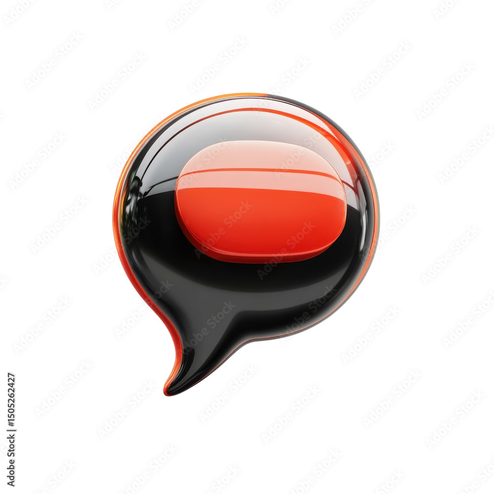 Poster a sleek modern chat bubble icon signaling connection with a glossy finish on transparent background