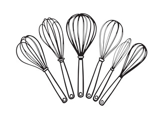 simple whisk line art drawing for kitchen utensils