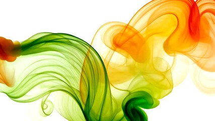 A colorful abstract smoke design flows from left to right, transitioning from green to yellow to orange against a clean white background - Powered by Adobe
