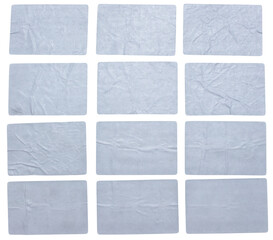 Set of white adhesive glued paper sticker label with transparent background cut out design element