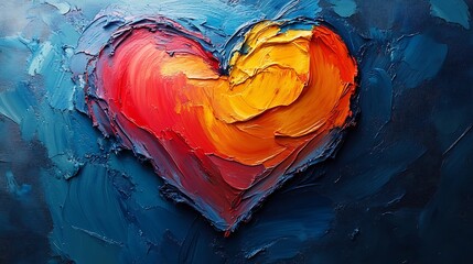 Bold oil paint heart on canvas expressing love and affection in deep hues