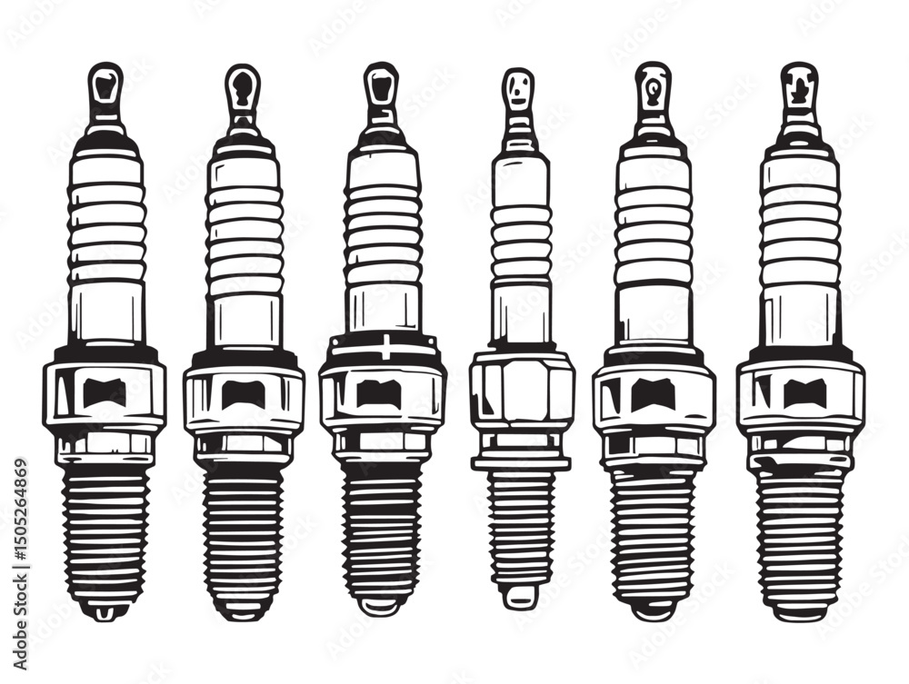 Aufkleber spark plug line art mechanical part schematic outline