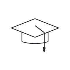 Flat linear graduation icon with tassel. Represents student success, college or university completion, and learning milestones. Ideal for UI design, apps, presentations.