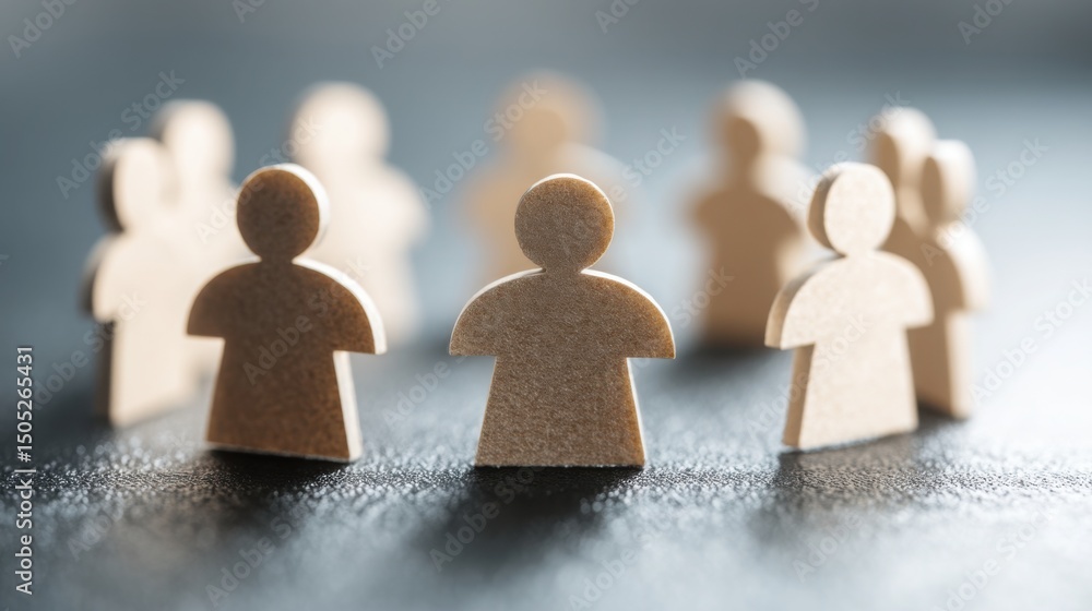 Poster group of wooden figures symbolizing resource allocation and teamwork in a shared conceptual framewor