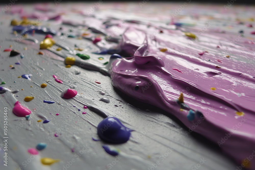 Poster Vibrant colors of paint mixing on a palette showcasing creativity and artistic expression in a studio setting