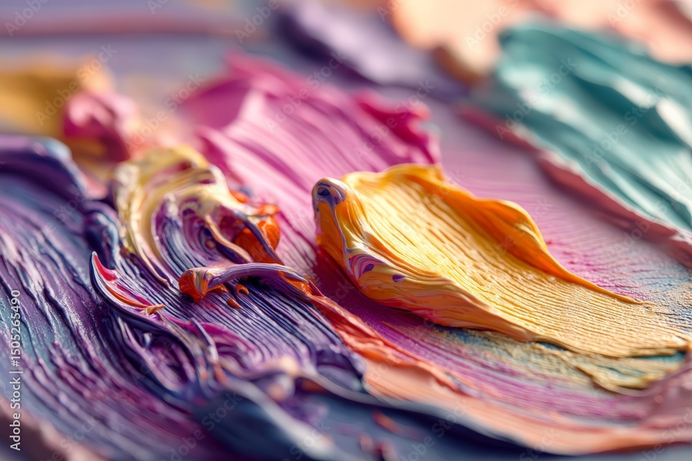 Poster colorful paint texture spread across a canvas during an artistic creation process in a well-lit stud