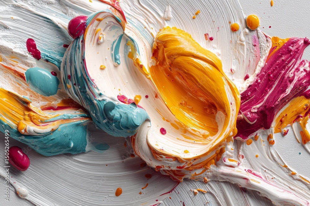 Poster vibrant abstract paint swirl showcasing energetic colors blending on a canvas