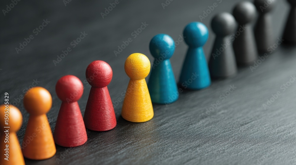 Poster group of wooden figures illustrating leadership alignment map concept with visual guide for team dyn