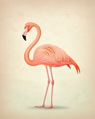 A vibrant illustration of a flamingo standing elegantly against a soft background, showcasing its unique pink feathers.