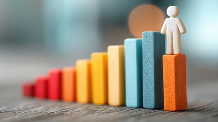 Individual standing on a bar chart representing leadership benchmarking and comparative analysis of performance