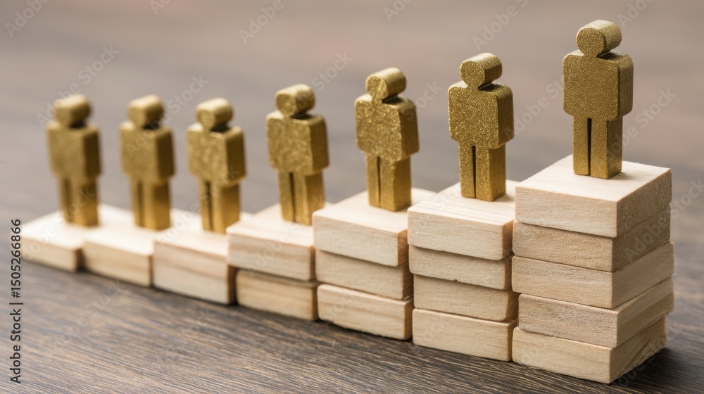 Poster group of wooden figures representing leadership effectiveness score through numeric gauge in a conce