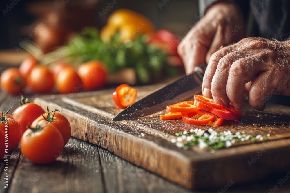 Aufkleber mastering the art of chopping vegetables in a rustic kitchen during the afternoon