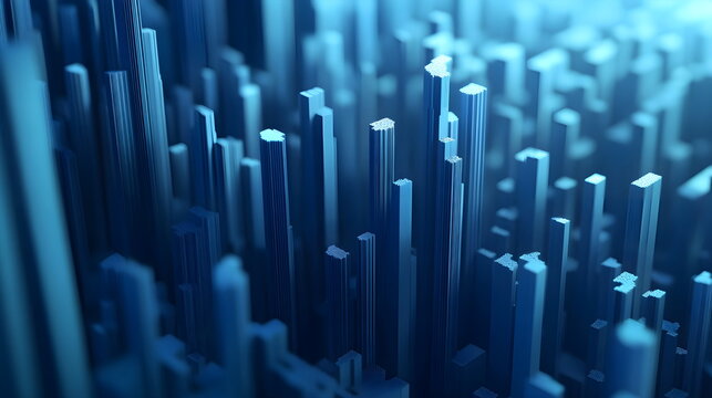 Abstract 3D background with creative modern design elements illustrating economic data and financial charts. High-quality, detailed visual for business, finance, and data analysis concepts.