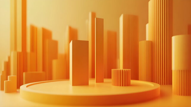 Abstract 3D background with creative modern design elements illustrating economic data and financial charts. High-quality, detailed visual for business, finance, and data analysis concepts.