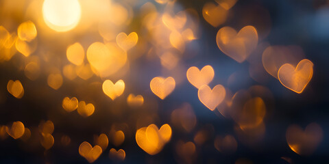 Warm Golden Bokeh Accented with Faint Heart Shapes Abstract Background