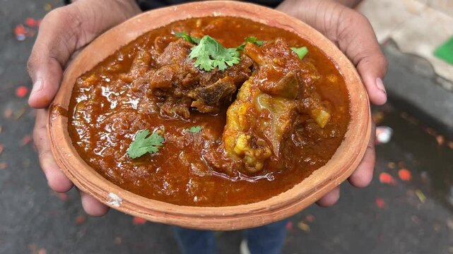 Chamaparan style handi mutton cooked in a hotel in Bihar