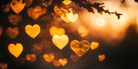 Warm Golden Bokeh Accented with Faint Heart Shapes Abstract Background