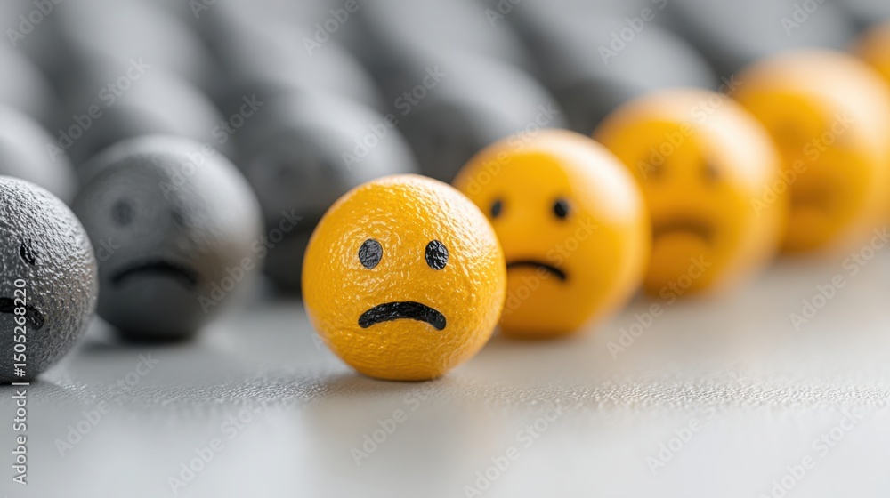 Poster unique sad face among row of oranges illustrating leadership style chart matrix of assertive versus 