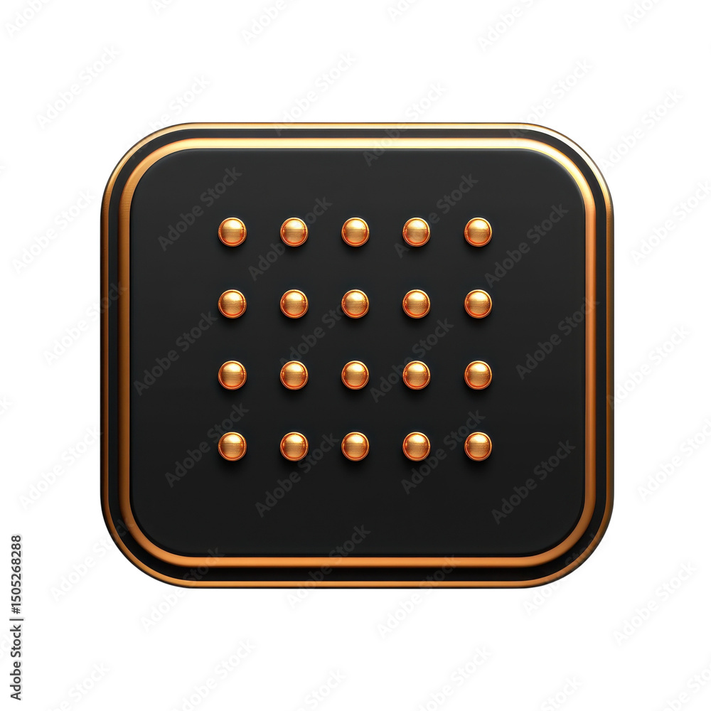 Aufkleber a sleek modern black icon featuring a grid of gleaming golden dots within on transparent background