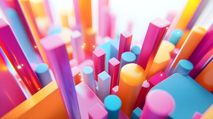 Abstract 3D background with creative modern design elements illustrating economic data and financial charts. High-quality, detailed visual for business, finance, and data analysis concepts.