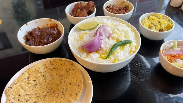 Panta bhat, a traditional Bengali dish served with mutton
