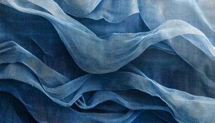 Elegant Draped Blue Sheer Fabric Texture Background Soft Wave Pattern Abstract Textile Design