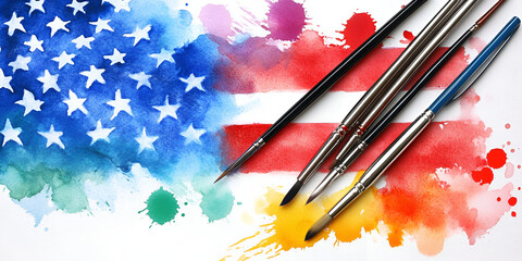 Watercolor Art Supplies American Flag Patriotic Painting Design