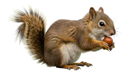 Selbstklebende Fototapeten Eichhörnchen Isolated Squirrel Holding Nut  © Anna