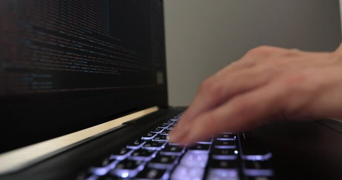 Closeup coding on screen, woman hands coding html and programming on screen laptop, development web, developer. IT startup concept, web application design.
