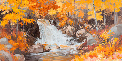 Waterfall Autumn Foliage Vibrant Fall Colors Nature Landscape