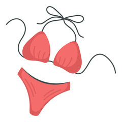 Flat vector red bikini isolated on white background. Summer beachwear design for posters, banners