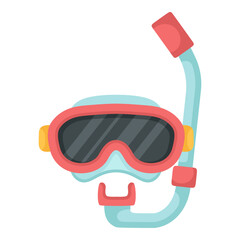 Snorkeling mask with tube isolated on white background. Colorful cartoon illustration of diving equipment for summer, vacation and underwater adventure