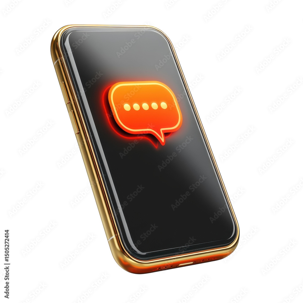 Poster a glowing chat bubble icon shines on a modern smartphone a message on transparent background