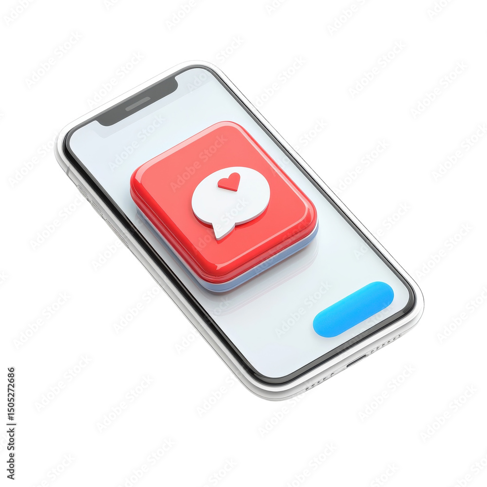 Poster a romantic message alert on a modern smartphone symbolizing connection and on transparent background