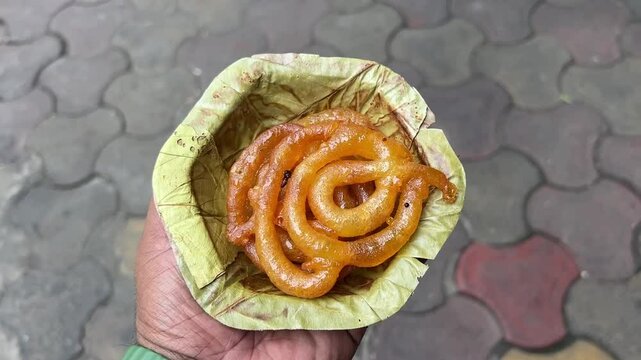 Jalebi sold in a street food shop in Kolkata