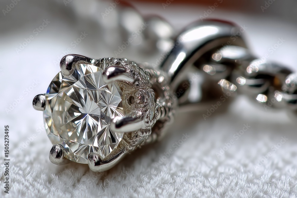 Aufkleber close-up view of a luxurious diamond pendant on an elegant chain with intricate details