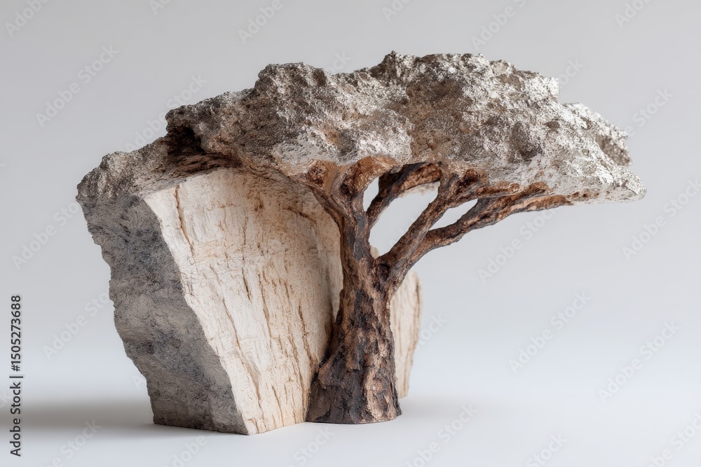 Aufkleber unique artistic sculpture of a tree integrated with a stone base showcasing natural textures and int