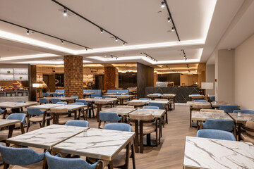 Interior of a large modern hotel restaurant