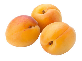 Close-up of Three Ripe Apricots Isolated on transparent background, Isolated Png file, Cut-out, Isolate Png, No Background, Isolated object