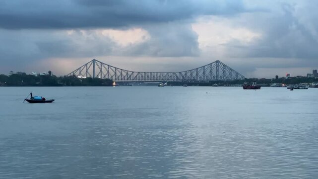 A beautiful blue sunset at Babughat near Howrah bridge