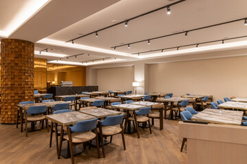 Interior of a large modern hotel restaurant